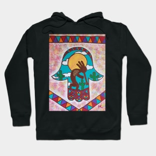 Kokopelli Hamsa by Harriette Knight Hoodie